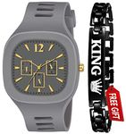 Acnos Polyurethane Premium Brand - Square Grey Dial Analog Silicon Strap Addi Stylish Designer Analog Watch For Boy With Bracelete Pack Of 2, Gray Band