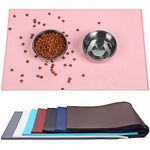 VIVAGLORY Dog Food Mat, Cat Dog Feeding Mat, Waterproof Non-Slip Food Grade Silicone Mat Placemat with Raised Edge, Anti-Messy Pet Bowl Mat for Food and Water, Sakura Pink, L(24"x16")