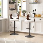 VECELO Bar Stool Set of 2,Kitchen Island Stools with Bentwood Back,Arm&Footrest,Counter Height Stools PU Leather Adjustable Height,Swivel Bar Chairs for Club Pub Dining Room,White