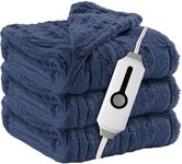 Minervada Electric Heated Blanket Throw - 50''x60'', Faux Fur Throw with 4 Heating Levels and 3-Hour Auto Shut-Off, Cozy and Warm Electric Blanket, Navy