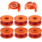 ZAMDOE WA0010 String Trimmer Spool Line Replacement for Worx WG180 WG163 WG175 Electric String Trimmers, Auto Feed, 3m / 10ft 1.65mm / 0.065"(6 Spools, 2 Caps)