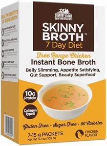 Country Farms Skinny Broth, Instant Chicken Bone Broth, 10G Protein, Collagen Type II, Promotes Better Digestion, Supports Bone Health, 7 Day Plan, 7-15g Packets
