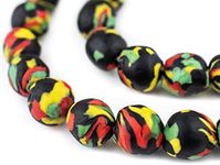 The Bead Chest Rasta Multicolor, Red, Green, Yellow - Recycled Glass Beads 14mm Large Hole 26-Inch Strand, Handmade African Fair Trade Fused Beads for Jewelry & Crafts I Approximately 40 Beads