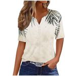 Sale Items Clearance Today Summer Tops for Women Vacation Trendy Button V Neck Short Sleeve T Shirts Casual Loose Floral Print Comfy Cute Clothes