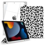 TopPerfekt Case for iPad 9th / 8th / 7th Generation (2021/2020 / 2019) 10.2 Inch - [Built-in Pencil Holder] Shockproof Cover with Clear Transparent Back Shell, Auto Sleep Wake BlackGreyWhite Leopard