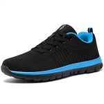 FLOWING PLUME Mens Trainers Running Walking Shoes Lightweight Breathable Casual Comfortable Sneaker Fitness Gym Sports Jogging (Black Blue,10.5 UK)