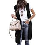 Geogenry Women's Long Sweater Vests Sleeveless Open Front Cardigan Tunic Vest Long Cardigan Tops Coat Fall Winter Outfits, Black, X-Large