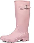 DKSUKO Women's Tall Rain Boots Waterproof Wellington Boots(7 B(M) US, Matte Pink)