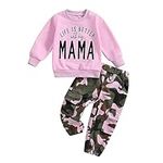 RWYBEYW Toddler Girls Clothes 1-6 Years Spring Fall Outfits Baby Letter Print Long Sleeve Pullover Sweatshirt Camouflage Pants Set (C# Pink, 2-3 Years)