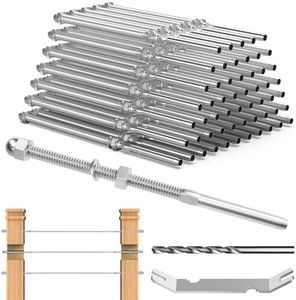 TooTaci 100 Pack 6“ Long T316 Stainless Steel Cable Railing Swage Hardware for 4"x4" Metal/Wood Posts of 1/8 Cable Railing Kit, Marine Handed Swage Threaded Stud Tensioner for Deck, Balconies Decor