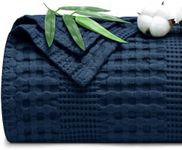 PHF Cooling Waffle Blanket Twin Size, Lightweight 60% Rayon Derived from Bamboo & 40% Cotton Breathable Blanket for Hot Sleepers, Soft and Luxury for Bed Couch and Sofa, 66"x90", Navy Blue