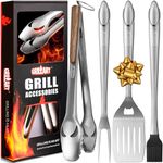 GRILLART BBQ Tools Grill Tools Set -18Inch Grilling Tools BBQ Set - Grill Accessories w/BBQ Tongs, Spatula, Fork, Brush- Stainless Grill Kit Grilling Set - Gift Ideas BBQ Accessories Gifts for Men Dad
