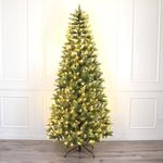 Holiday Stuff Most Realistic White Spruce Christmas Tree; 100% PE Material; Pre-lit with Dual Color LED Lights; Slim Shape (7ft)