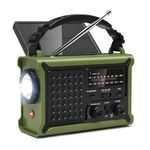 Emergency Weather Radio, Portable 12000mAh Hand Crank Solar Radio, AM/FM/NOAA Weather Band, Large Solar Panel, 5W Flashlight, SOS Alarm, Emergency Phone Charger for Power Outages, Camping, RV