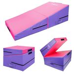 KIASTER Folding Incline Gymnastics Mat Kids Cheese Wedge Skill Shape Tumbling Mats with Carry Handle, Gym Yoga Mat for Boys Girls Home Training Aerobics Fitness Exercise (Purple+Pink)