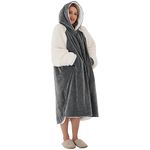 Winthome Blanket Hoodie Double Thick Cozy Sweatshirt for Women Men Adults, Fuzzy Plush Sherpa Lounging Pullover Warm Wife Gift (Medium, Gray/Beige)