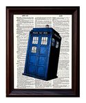 Dictionary Art Print - Dr. Who Tardis British Blue Police BOX Booth - Printed on Recycled Vintage Dictionary Paper - 8.5"x11" - Mixed Media Poster on Vintage Dictionary Page