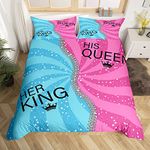 Homewish His And Her Duvet Cover Set King And Queen Bedding Set For Couple Blue Pink Spiral Swirl Stars Stripes Comforter Cover Set Romanic Valentines Presents Super King