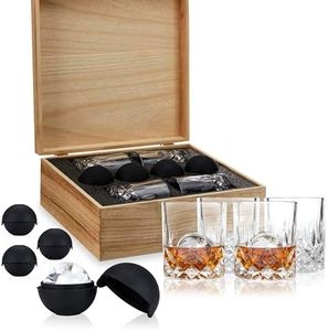 Viski Admiral Whiskey Glass Set - Crystal Old Fashioned Glasses with Ice Spheres in Gift Box - Dishwasher Safe Lowball Glasses 9oz - Set of 8