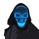 SOUTHSKY LED Mask Full Face Spooky Skull Masks EL Wire Light Up For Halloween Carnival,DJ,Tiktok,Costume Cosplay Party (White Face,Blue Neon)