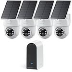 ANSQUE Solar Security Cameras Wireless Outdoor, 4-Cam Kit, No Monthly Fee, 2K Color Night Vision with Solar Panel, Local Storage, 360° View, Auto Tracking