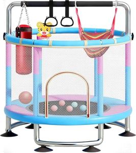 60" Trampoline with Enclosure, 200kg Capacity Indoor & Outdoor Trampoline with Adjustable Gymnastics Bar, Ring Legs, Heavy Duty Steel Frame Trampoline