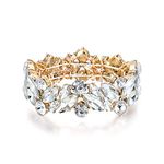 EleQueen Austrial Crystal Marquise Cut Elastic Stretch Bracelet Dual Layer Bridal Bracelets for Women Girls Clear Gold-Tone