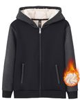 MoFiz Kids Fleece Lined Jacket Sherpa Lined Hoodie Warm Winter Hooded Sweatshirt Coat for Youth Boys 13-14 Years Black Size L