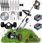 Metal Blade Cordless Strimmer 21v Grass Trimmers With 2 Removable Wheels 17 Blades 15cm Cutting Diameter Cordless Strimmer Retractable Handle For Lawn Garden