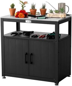 Feasto Garden Potting Bench with Storage Cabinet,Outdoor Gardening Table & Work Bench for Plants, Horticulture,Outdoor Workstation with Stainless Steel Tabletop,Outdoor Work Table