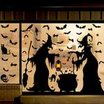 Halloween Decorations Window Clings Decor - Large Witches with Cauldron Bats Spider Black Cat Silhouette Halloween Window Stickers Decals for Home Indoor Outdoor Office Party Supplies