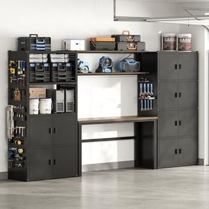 FLEXIMOUNTS 117"W Modular Garage Storage Cabinet with Workbench, Black