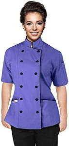 Short Sleeves Tailored Fit Chef Coat Jacket Uniform for Women for Food Service, Caterers, Bakers and Culinary Professional, Purple, Medium