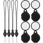 SAYEEC 4 Pcs 10X Small Magnifying Glass, Pocket Magnifier Folding Magnify Glass with Rotating Protective Leather Sheath and 4 Pcs Lanyard, Mini Magnifying Lens for Reading Books Jewelry Coins Gems