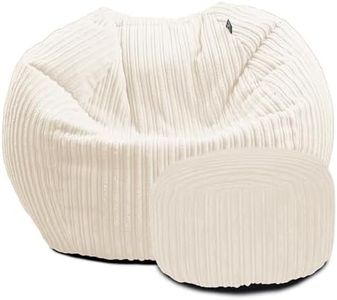 rucomfy Beanbags Jumbo Cord Kids Slouchbag Bean Bag Chair - Childrens Bedroom Playroom Seating Furniture & Decor - Beanbag Arrives with Filling & Machine Washable - 60 x 80cm (Ivory, with Footstool)