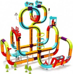 Electric Train Set for Kids - 138PCS 3D Infinity Racer Magnetic Train Set with 2 Klickrail Electric Trains, STEM Train Set Toys Birthday Gifts for Boys Girls Age 3 4 5 6 7 8 Years Old