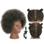 RYHAIR Kinky Curly Hair Mannequin Head with 100% Real Human Hair for Hairdresser Practice Afro Cosmetology Manikin Doll Head Styling Hair Extension Braiding Bleaching Dyeing Updos with Table Clamp Stand