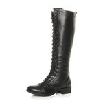 AJVANI Low Heel Flat Chunky Zip lace up Calf Knee high Military Biker Boots Size 6 39 Black Matte