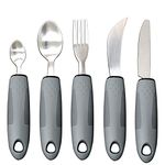 Extra Wide Handles Easy Grip Cutlery Set, Chunky Handles, Grips Disability Ideal Dining aid for Elderly Disabled Arthritis Parkinson's Disease Tremors Sufferers (5PCS Gray)