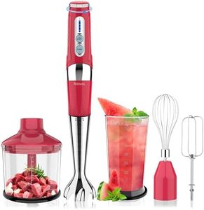 Cordless Hand Blender: 4-in-1 USB Rechargeable Immersion Blender, 21 Variable Speeds & 3-Angle Adjustable with 700ml Chopper, 700ml Beaker, Egg Whisk and Beater for Smoothies, Soup, Baby Food (Red)