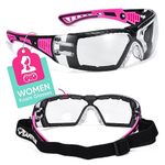 SAFEYEAR Anti-fog Ladies Pink Safety Glasses - SG010 EN166 Wraparound Safety Goggles, UV Protective PPE Airsoft Glasses Women, Infield Mesh Plastic Airsoft Goggles for DIY