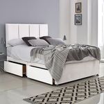 ComfoRest - Opulent 5FT King Size Bed with Mattress Included - Elegant King Size Divan Bed with Storage Drawers and Headboard - Premium Bed & Mattress Sets - Divan King Size Bed Frame (White Plush)