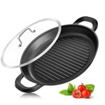 Vinchef Nonstick Grill Pan for Stove tops | 13.0" Skillet, Indoor Induction Cast-aluminum Grill Pan with Lid and Anti-Scalding Tools, GRANITEC Nonstick Coating, Dishwasher & Oven Safe, Black