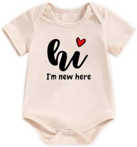 Kakaban Hi I'm New Here Baby Boys Girls Bodysuit Pregnance Announcement Newborn Infant Shower Gift (0-3Months,Beige New Here 1)