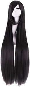 MapofBeauty 40 Inch 100 cm Oblique Bangs Anime Costume Long Straight Cosplay Wig Party Wig (Black)