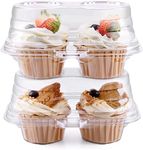 KAHEIGN 50Pcs 2 Cavity Cupcake Boxes, Clear Plastic Cupcake Boxes High Dome Double Cupcake Holder Stackable Hinged Food Container Carrier with Lids for Cupcakes Muffin Salad Cheese