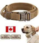 Tactical Dog Collar for Large, Medium Dog, Military Dog Collar Heavy Duty with Canada Flag and 2 Patch, (L （18"-21.5"）, Brown)