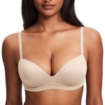 DOBREVA Women's Push Up Bra Plunge Wireless Comfortable T Shirt Padded Bras Beige 38DD