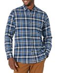 Amazon Essentials Men's Long-Sleeve Flannel Shirt (Available in Big & Tall), Blue White Plaid, L