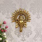 eCraftIndia Golden Metal Sun Decorative Ganesha Wall Hanging - Lord Ganesha Statue Wall Art- Decorative Showpiece for Wall Decor - Diwali Decoration Items for Home Decor- Gift for Diwali Housewarming